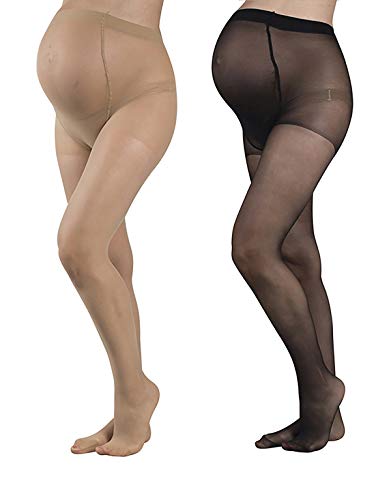 2 PARES MEDIAS PREMAMAN SEMI TRANSPARENTES ANTI-CARRERAS | PANTY PARA FUTURA MAMA | 20 DEN | NATURAL, NEGRO | S, M, L, XL | CALCETERÍA ITALIANA | (S, negro+natural)