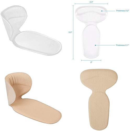 2 Pares T-forma Plantillas Silicona, Gel Almohadillas de Talón, Talonera para Protectores de Talón para Zapatos de Tacón Alto y Zapatos Planos