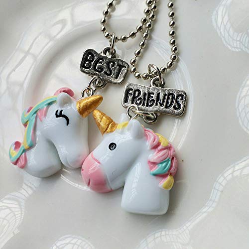 2 pcs estéreo collar de joyas de los niños del unicornio collar colgante colgante de los mejores amigos Amistad collares colgante collar de regalos del unicornio del arco iris