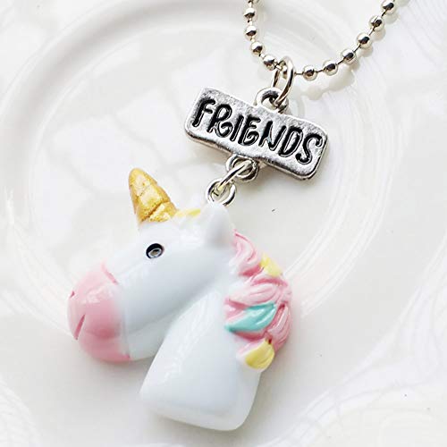 2 pcs estéreo collar de joyas de los niños del unicornio collar colgante colgante de los mejores amigos Amistad collares colgante collar de regalos del unicornio del arco iris