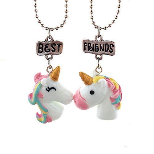 2 pcs estéreo collar de joyas de los niños del unicornio collar colgante colgante de los mejores amigos Amistad collares colgante collar de regalos del unicornio del arco iris