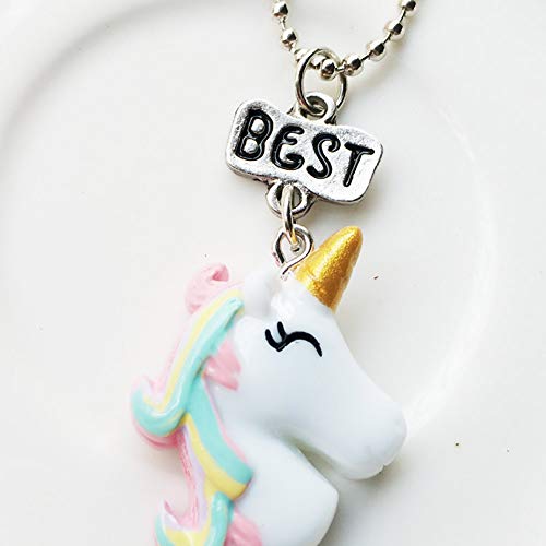 2 pcs estéreo collar de joyas de los niños del unicornio collar colgante colgante de los mejores amigos Amistad collares colgante collar de regalos del unicornio del arco iris