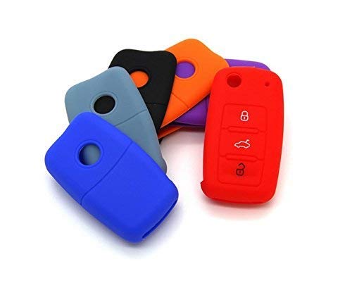 2 Piezas 3 Botones Silicona Funda para Llave de Coche Car Key Cover para VW Golf 6 Skoda Seat(Azul Marino+Rojo)