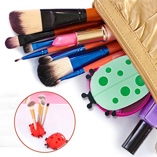 2 piezas, creativo mariquita forma maquillaje cepillo estante de almacenamiento, herramienta de belleza estante de secado, nueva caja de limpieza de cepillo de maquillaje portátil de silicona.