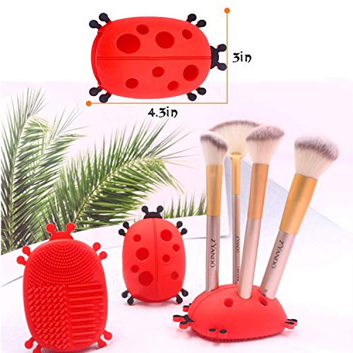 2 piezas, creativo mariquita forma maquillaje cepillo estante de almacenamiento, herramienta de belleza estante de secado, nueva caja de limpieza de cepillo de maquillaje portátil de silicona.