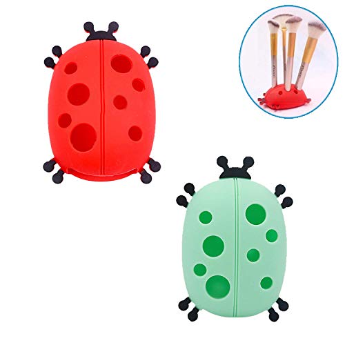 2 piezas, creativo mariquita forma maquillaje cepillo estante de almacenamiento, herramienta de belleza estante de secado, nueva caja de limpieza de cepillo de maquillaje portátil de silicona.