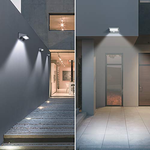 【2 piezas】OUSFOT Luz Solar Exterior LED Foco Solar Exterior con Sensor de Movimiento Lámpara Solar Impermeable 3 Modos Gran Ángulo 120º de Iluminación 2200mAh para Jardín Muros Exteriores