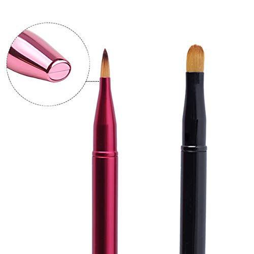 2 pinceles de labios retráctiles portátiles de doble extremo para labios, contornos de labios, brochas de maquillaje corrector con tapa
