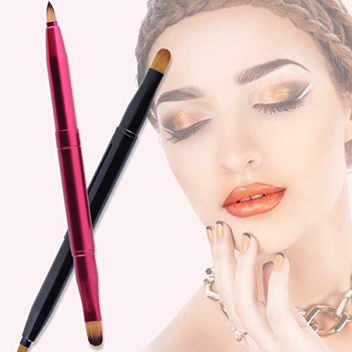 2 pinceles de labios retráctiles portátiles de doble extremo para labios, contornos de labios, brochas de maquillaje corrector con tapa
