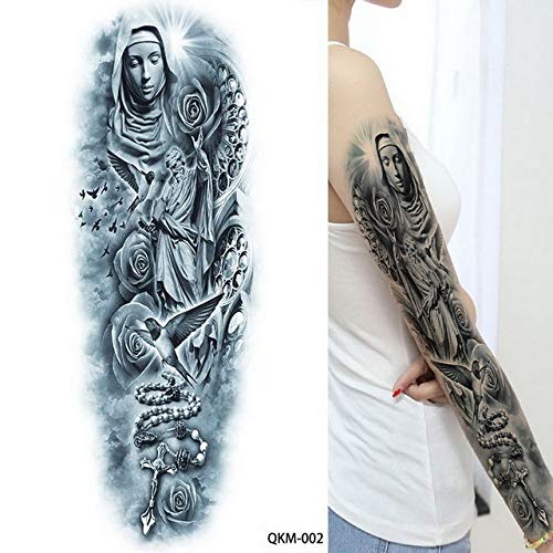 2 unids-Hombre Tatuaje Temporal Brazo Completo León Temporal Rey del Tatuaje Tatuaje de Manga Larga Tatuaje Boy Impermeable Negro 2pcs-16