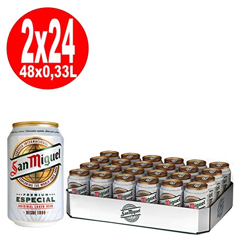 2 x 24 latas de 0,33 l. Lager especial de San Miguel, 5% vol. Depósito incluido, desechable.