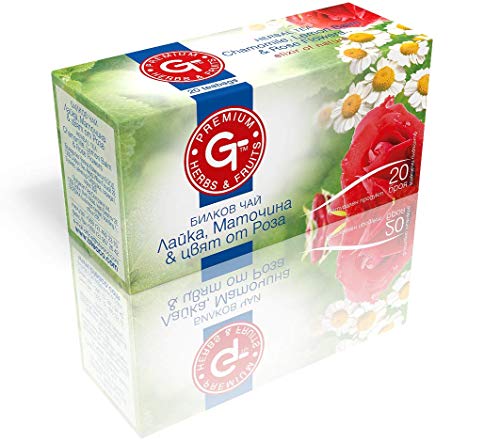 20 bolsas de té calmante para manzanilla, rosa y limón, 30 g