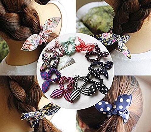 20 pcs para las niñas de la mujer conejo oído para el pelo bandas cuerda Ponytail soporte elástico algodón stretch herramientas de peluquería pelo Scrunchie pelo acdessories (color al azar)