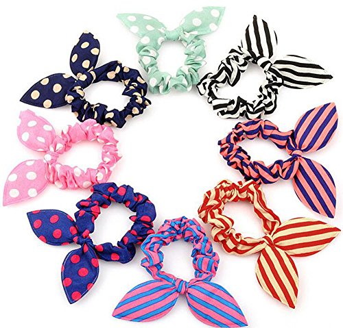 20 pcs para las niñas de la mujer conejo oído para el pelo bandas cuerda Ponytail soporte elástico algodón stretch herramientas de peluquería pelo Scrunchie pelo acdessories (color al azar)