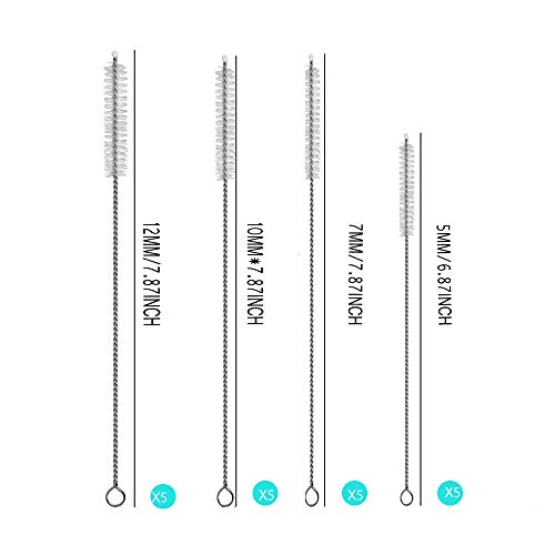 20 Pieza Cepillos Limpiadores Pajita Beber, Nylons Acero Inoxidable, Juego Herramientas Cepillo Tubo, Multiuso Reutilizable, para Pajitas Tamaño Múltiple (4 Tamaños)