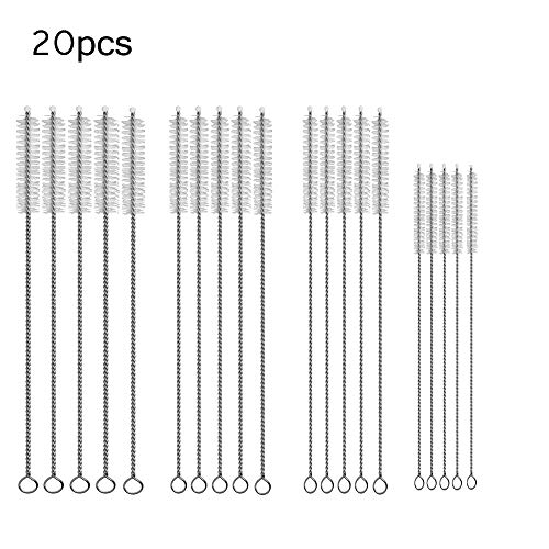 20 Pieza Cepillos Limpiadores Pajita Beber, Nylons Acero Inoxidable, Juego Herramientas Cepillo Tubo, Multiuso Reutilizable, para Pajitas Tamaño Múltiple (4 Tamaños)