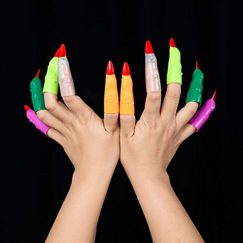 20 Piezas Accesorio de Halloween Incluye 10 Piezas Uñas Postizas Bruja de Halloween Dedo Vampiro 10 Piezas LED Luces de Dedo para Favores de Fiesta para Adultos Niños Juguetes de Novedad de Cumpleaños