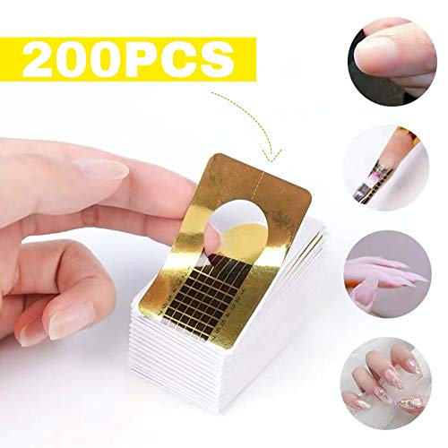 200 hojas oro Bandeja de papel de manicura，Moldes Uñas Etiqueta de Formas de Arte de Uñas,Oro Bandeja de Papel de Manicura，de uñas Plantilla de papel de Moldes Guías Pegatinas Formas UV Gel