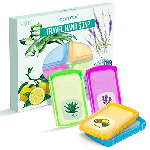 200 Pcs Jabon en Papel Desechable Papel Jabon Portatil de Bolsillo Jabon con 4 Fragancias, Láminas de Jabón Manos Mini Jabon de Viaje Para Al Aire Libre Limpieza de Manos Baño Viaje Senderismo