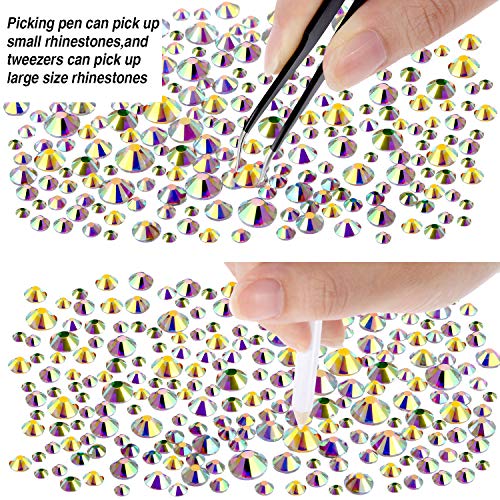 2000 Piezas de Diamantes de Imitación de Espalda Plana de Vidrio Hot Fix Gemas Cristales Redondas 1,5-6 MM (SS4-SS30) en Caja de Almacenamiento con Pinzas y Bolígrafos de Diamantes(Cristal AB)