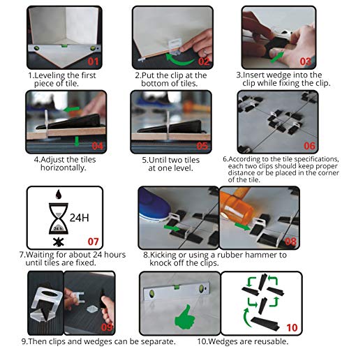 201 Piezas Sistema Nivelación Azulejos Cuñas y Espaciadores Juego de Nivelador de Suelo Azulejos Ceramica Baldosas 100 PCS Cuñas +100 PCS Clips Herramientas de Constrrución