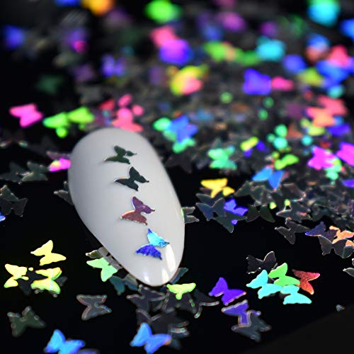 20G lentejuelas de uñas de mariposa brillo grueso para uñas - escamas láser holográficas para decoración de arte de uñas de pelo de cuerpo de cara (30G)
