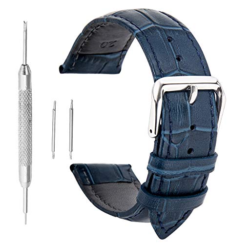 22mm Azul Banda de Reloj del Cuero Genuino de Las Correas de Piel de Becerro Mate cocodrilo Grano Acolchada