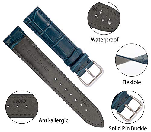 22mm Azul Banda de Reloj del Cuero Genuino de Las Correas de Piel de Becerro Mate cocodrilo Grano Acolchada