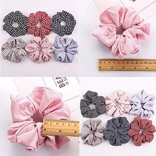 24 piezas Gomas para el cabello de para mujeres con rayas elásticas Bobbles de terciopelo suave Bandas para el cabello con lunares Lazos para el cabello