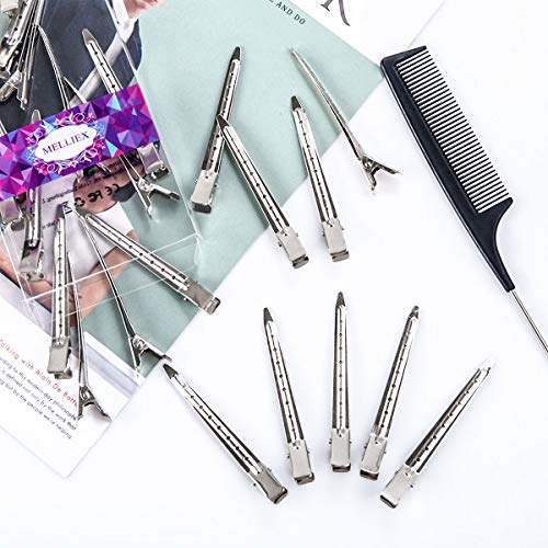 24 Piezas Pinza de Pelo de Duckbill, Pinzas de 3.5 pulgadas de Metal Plateado Clips para El Cabello Suministros de Peluquería Acero Pinzas de Cocodrilo con Agujeros