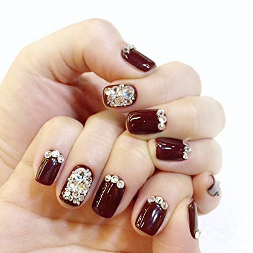 24 uñas postizas artificiales con diseño de polvo brillante, color rojo brillante, cuadradas, con pegamento adhesivo para oficina y hogar