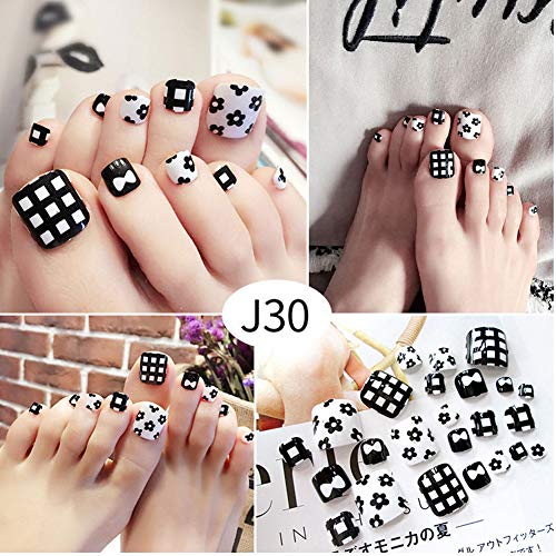24 unidades creativos Floral errónea clavos rejilla Corto Artificial falsa Toe Nails Variedad Toe clavos con adhesivo