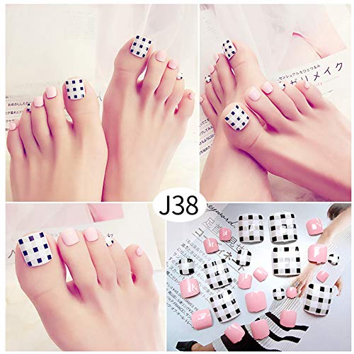 24 unidades creativos rejilla clavos Corto falsa artificial falsa Toe Nails Variedad Toe clavos con adhesivo