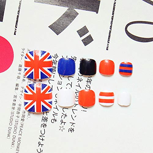 24 unidades creativos unión jack bandera Imprimir Corto Artificial falsa Toe Nails Variedad Toe clavos con adhesivo