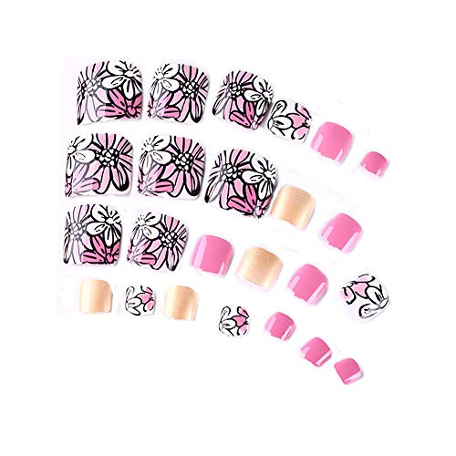 24 unidades romántica Floral Short Artificial falsa dedos clavos Color Rosa Toe Nails Decor con adhesivo