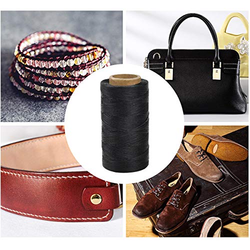 260 m Cordón Encerado, Costura de Mano Hilo, Cuerda de Piel Encerada para Manualidades DIY, Imitación Cordón de Cera Trenzado para Pulseras Bricolaje Artesanía Herramienta, 1 mm (Negro)