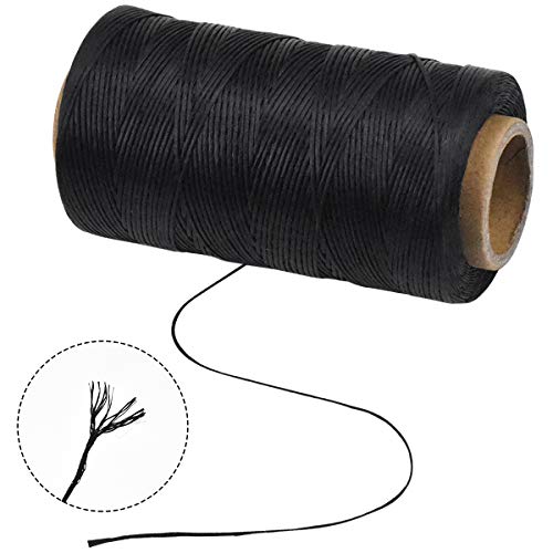 260 m Cordón Encerado, Costura de Mano Hilo, Cuerda de Piel Encerada para Manualidades DIY, Imitación Cordón de Cera Trenzado para Pulseras Bricolaje Artesanía Herramienta, 1 mm (Negro)