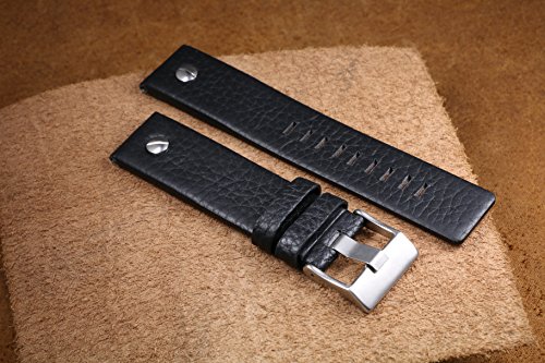 26mm Negras Arrugadas Reloj de Cuero Superior de la Banda sustituciones únicas con el Remache Genuino de la Piel de Becerro Italiano