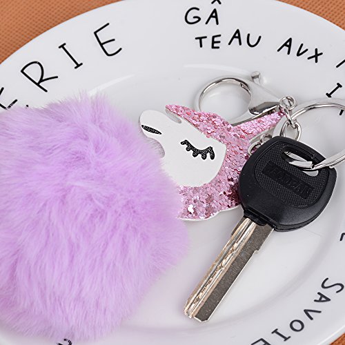2Pcs Llaveros Unicornio con Pompón de Pelo Llaveros de Peluche Originales Cadena de Clave para Decoración de Llaves Coche Bolsa Mochila Teléfono Regalo para Mujer Niñas de Cumpleaños Navidad