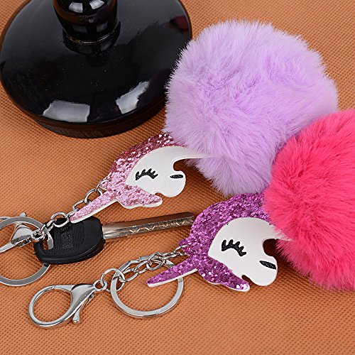 2Pcs Llaveros Unicornio con Pompón de Pelo Llaveros de Peluche Originales Cadena de Clave para Decoración de Llaves Coche Bolsa Mochila Teléfono Regalo para Mujer Niñas de Cumpleaños Navidad