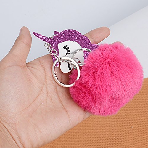 2Pcs Llaveros Unicornio con Pompón de Pelo Llaveros de Peluche Originales Cadena de Clave para Decoración de Llaves Coche Bolsa Mochila Teléfono Regalo para Mujer Niñas de Cumpleaños Navidad