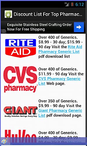 $3 / $4 Discount Drug List For Top Pharmacies ( Free, no Advertisements )