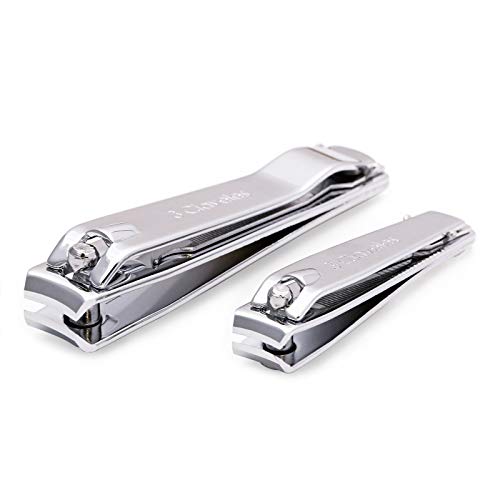 3 Claveles - Lote 2 Cortaúñas Cromados con Lima para Manos y Pies en Acero Inoxidable al Carbono. Acabado Metalico. Medidas 6 y 8 cm