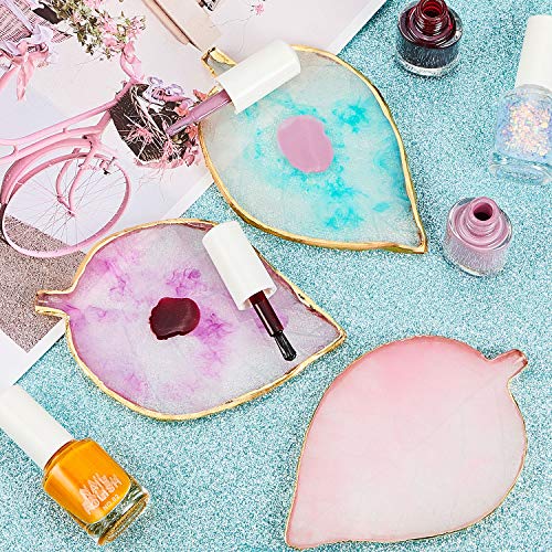 3 Paletas de Arte de Uñas Placa de Mezcla de Color de Esmalte de Uñas Soporte de Uñas de Resina con Borde Dorado Herramientas de Mezcla Cosmética Exhibición de Uñas (Forma de Hoja)