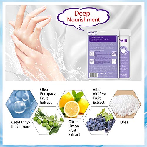 3 pares manos guantes hidratantes, reparación de la piel de la mano renovar máscara con colágeno, suero + vitaminas + extractos de plantas naturales para seco, envejecimiento, manos agrietadas