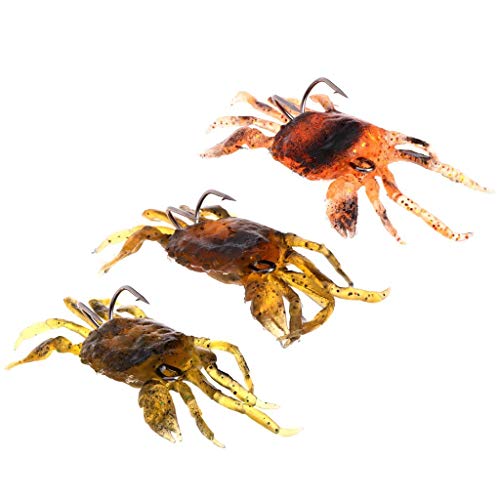 3 pcs Señuelos de Pesca, Pesca Señuelo Suave Gancho De Agua Salada De Simulación De Cebo De Cangrejo, Cangrejo de Pesca Suave Señuelos Cebo Artificial con Anzuelos Simulación Agua Salada Señuelo