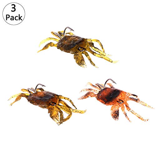 3 pcs Señuelos de Pesca, Pesca Señuelo Suave Gancho De Agua Salada De Simulación De Cebo De Cangrejo, Cangrejo de Pesca Suave Señuelos Cebo Artificial con Anzuelos Simulación Agua Salada Señuelo