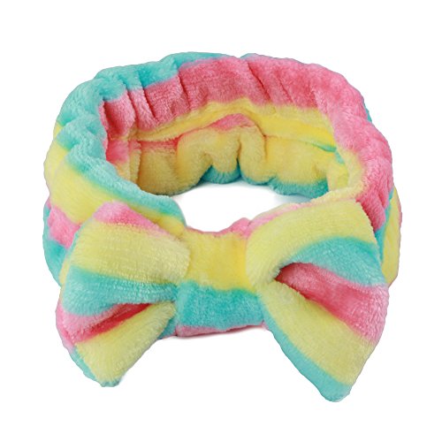 3 Pieces Women/Girl Adorable Fashion/Soft Cut Carol Plush Bun Makeup Cosmetic Shower Band Elastic Hair Band 3 Colors Available (rosa, azul y arco iris)