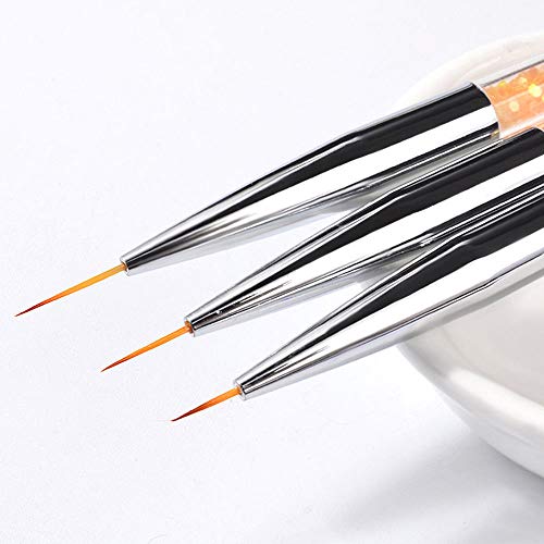 3 piezas 7/9/11 mm Nail Art acrílico rayas francesas líneas de flores dibujo pintura delineador pincel lentejuelas decoración manicura herramientas