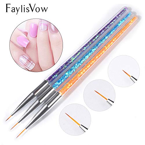 3 piezas 7/9/11 mm Nail Art acrílico rayas francesas líneas de flores dibujo pintura delineador pincel lentejuelas decoración manicura herramientas